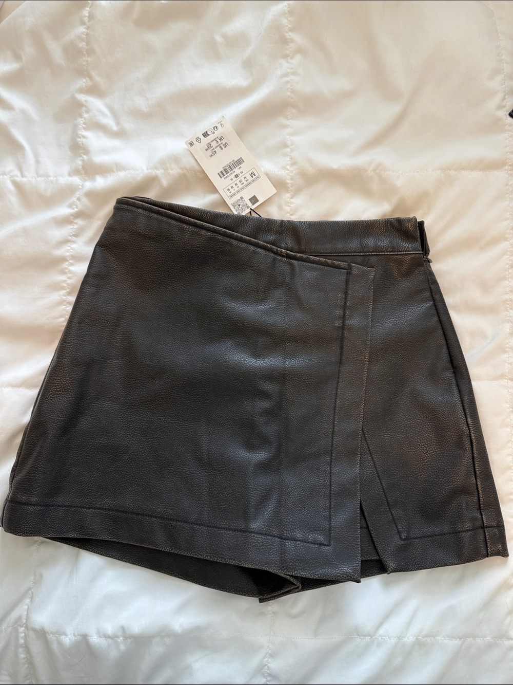 NWT. Zara Faux Leather Wrap Skort - Black/brown